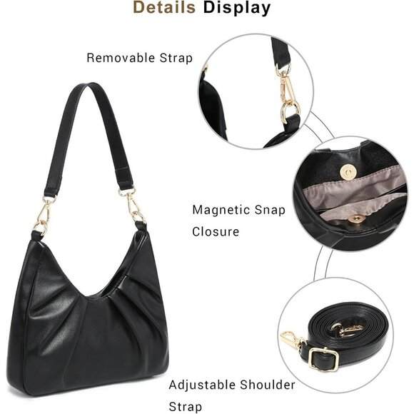 Ruched Hobo Handbag Vegan Leather Compact Crossbody Shoulder Purse